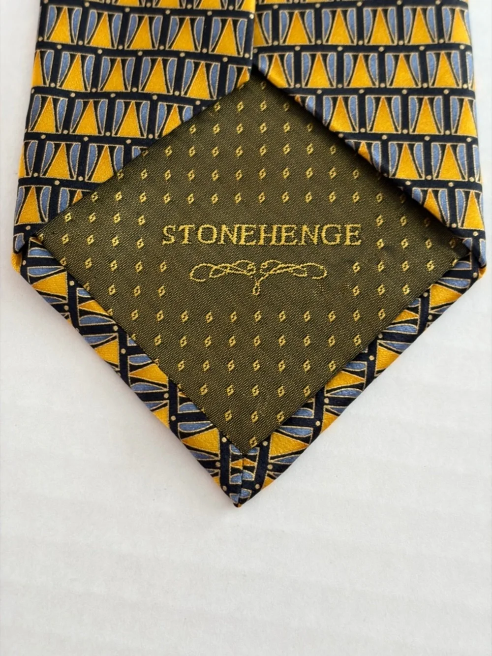 Stonehenge Silk Tie USA Flag Geometric Gold Navy Designer Necktie